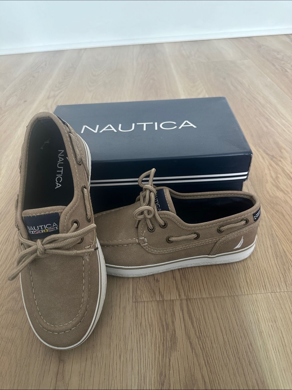 Nautica Kids Tan Canvas Boat Shoes